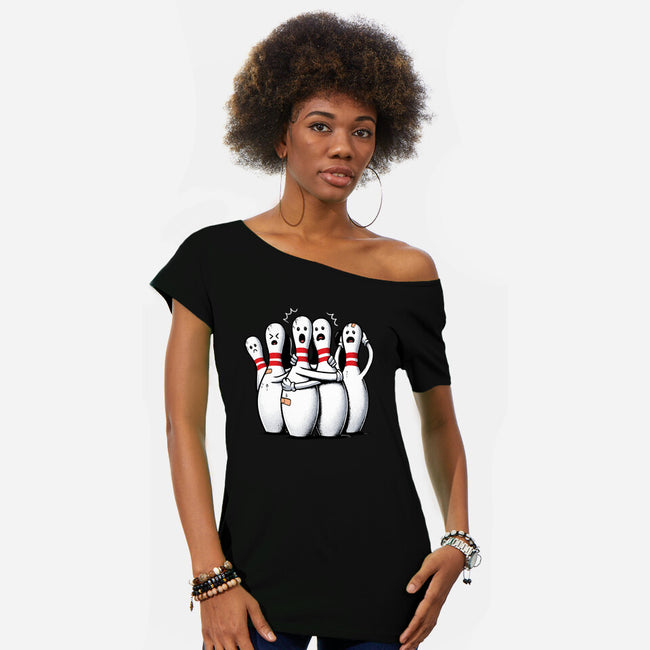 Panic At The Bowling Alley-Womens-Off Shoulder-Tee-GoshWow