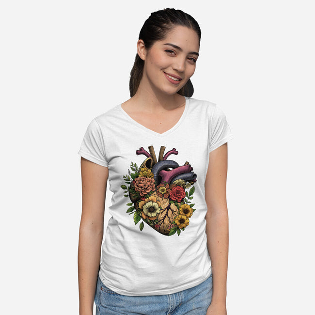 Bloomin Heart-Womens-V-Neck-Tee-GoshWow