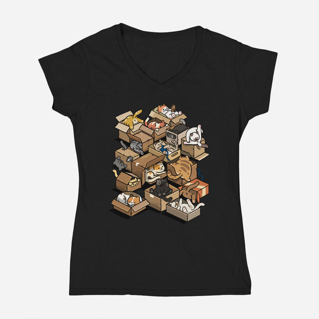 Cardboard Cats-Womens-V-Neck-Tee-Wowsome