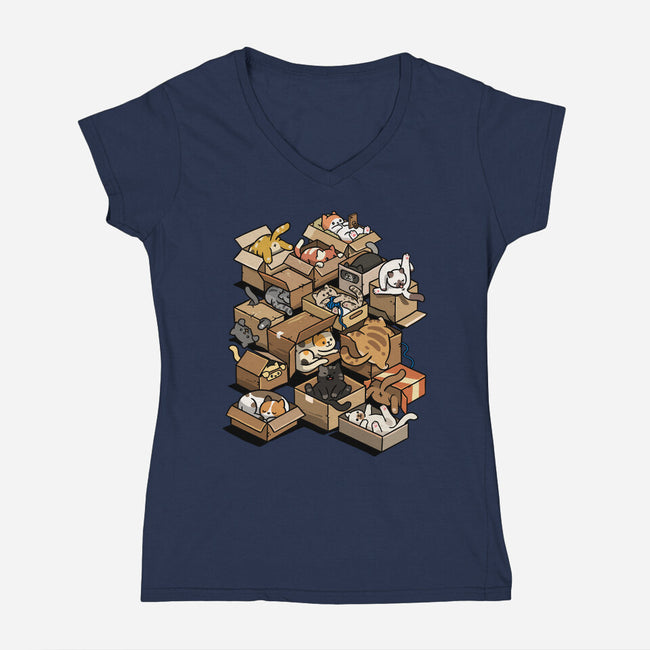 Cardboard Cats-Womens-V-Neck-Tee-Wowsome