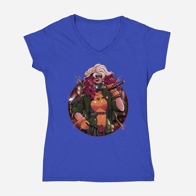 Samurai Mutant-Womens-V-Neck-Tee-Bruno Mota