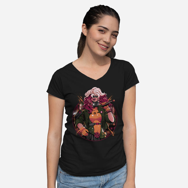 Samurai Mutant-Womens-V-Neck-Tee-Bruno Mota