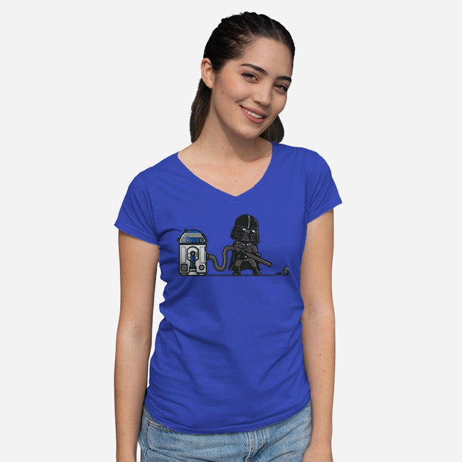 Robotic Hoover-Womens-V-Neck-Tee-Donnie