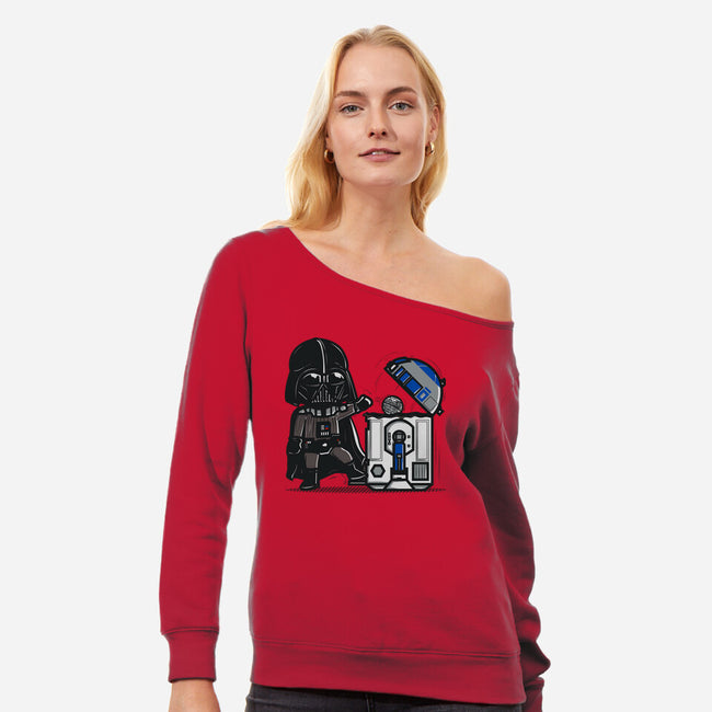 Robotic Trashcan-Womens-Off Shoulder-Sweatshirt-Donnie