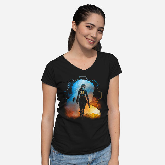 New America-Womens-V-Neck-Tee-Donnie