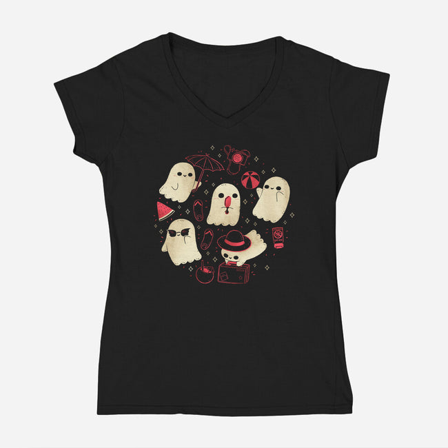 Creepy Kawaii Summer Ghosts-Womens-V-Neck-Tee-xMorfina