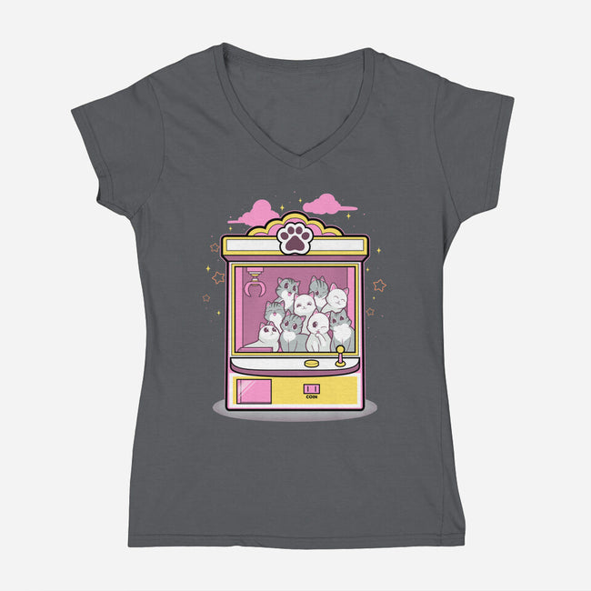 Kitty Claw Machine-Womens-V-Neck-Tee-Astrobot Invention