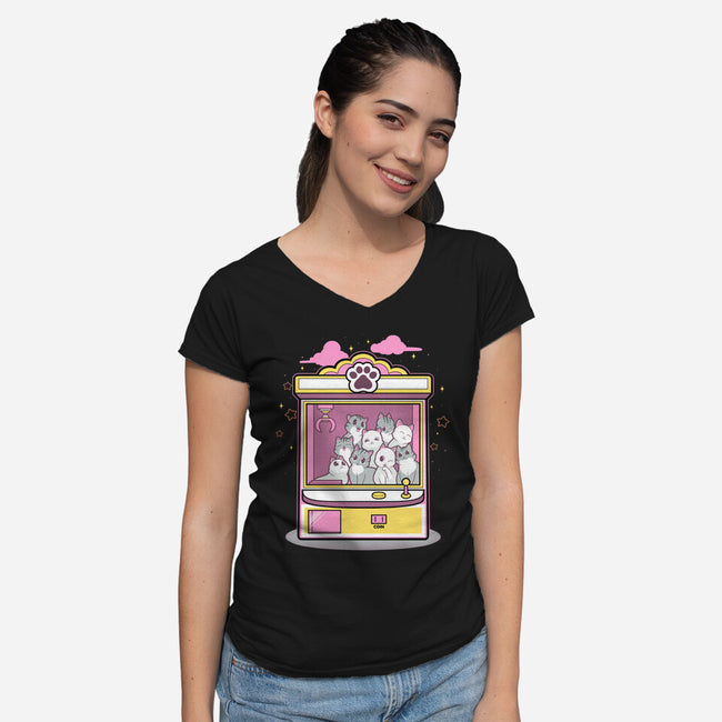 Kitty Claw Machine-Womens-V-Neck-Tee-Astrobot Invention