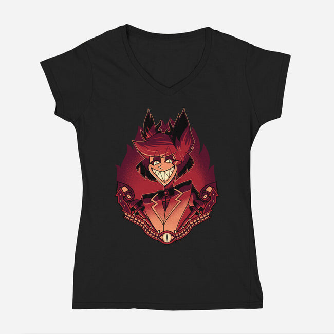 Radio Demon-Womens-V-Neck-Tee-Astrobot Invention