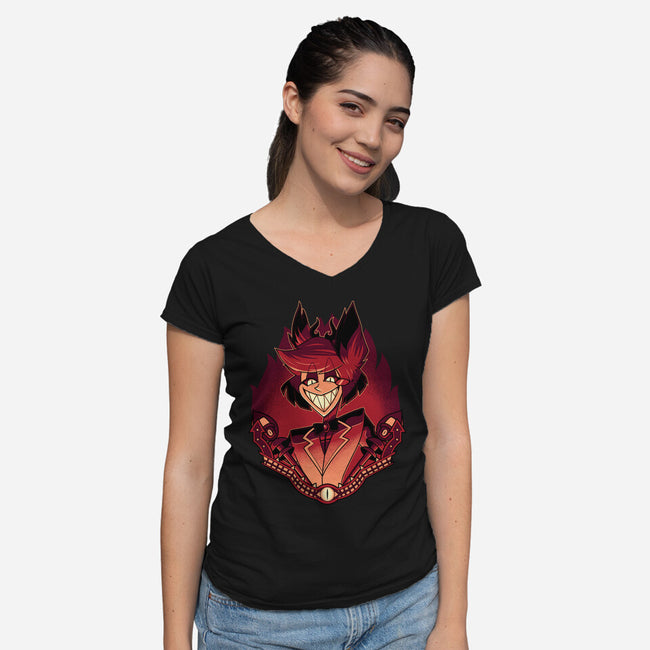 Radio Demon-Womens-V-Neck-Tee-Astrobot Invention