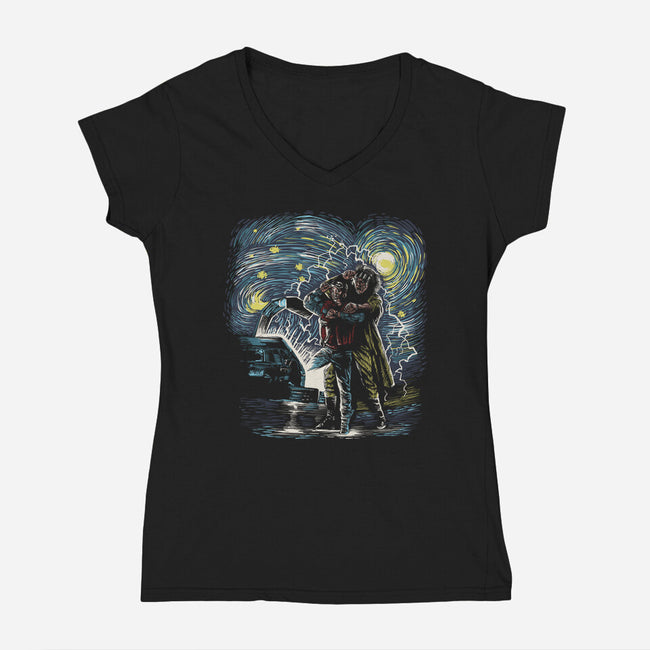 Back To The Starry-Womens-V-Neck-Tee-zascanauta