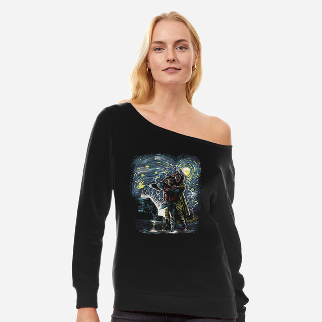 Back To The Starry-Womens-Off Shoulder-Sweatshirt-zascanauta