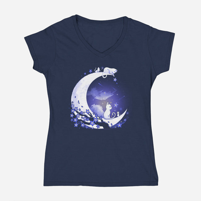 Kittens Moon-Womens-V-Neck-Tee-Vallina84