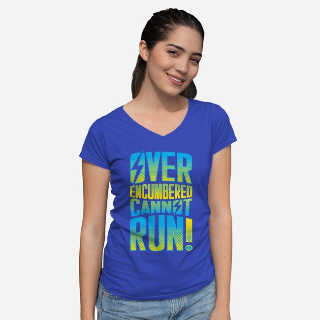 Overencumbered Cannot Run-Womens-V-Neck-Tee-rocketman_art