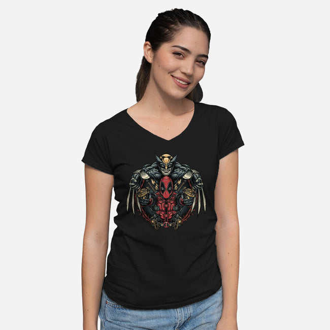 Double Trouble-Womens-V-Neck-Tee-glitchygorilla