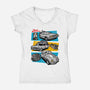 Fast And Curious Cars-Womens-V-Neck-Tee-Roni Nucleart