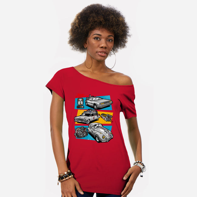 Fast And Curious Cars-Womens-Off Shoulder-Tee-Roni Nucleart