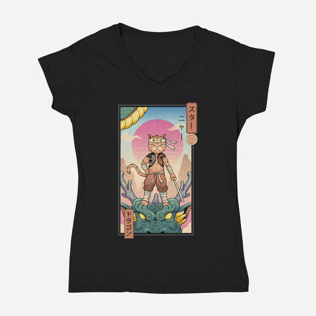 Dragon Meowster-Womens-V-Neck-Tee-vp021