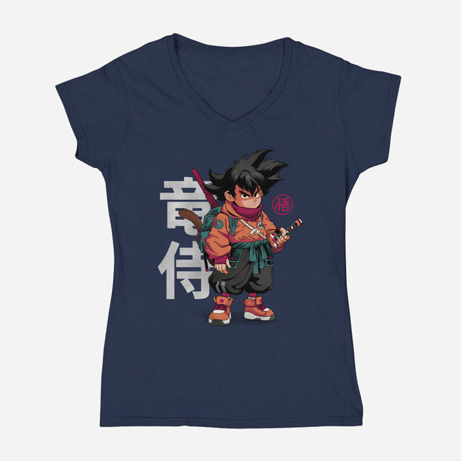 Samurai Dragon-Womens-V-Neck-Tee-Bruno Mota