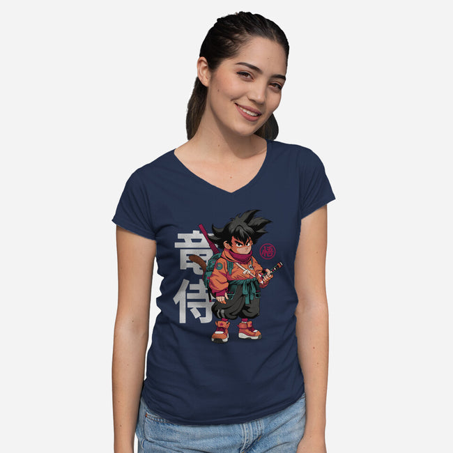 Samurai Dragon-Womens-V-Neck-Tee-Bruno Mota