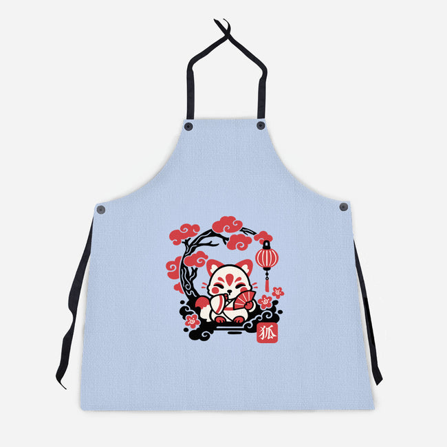 Kokeshi Kitsune-Unisex-Kitchen-Apron-NemiMakeit