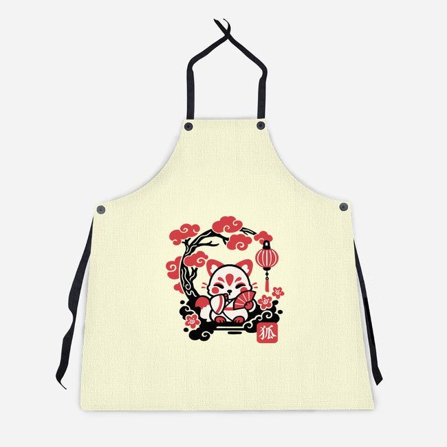 Kokeshi Kitsune-Unisex-Kitchen-Apron-NemiMakeit