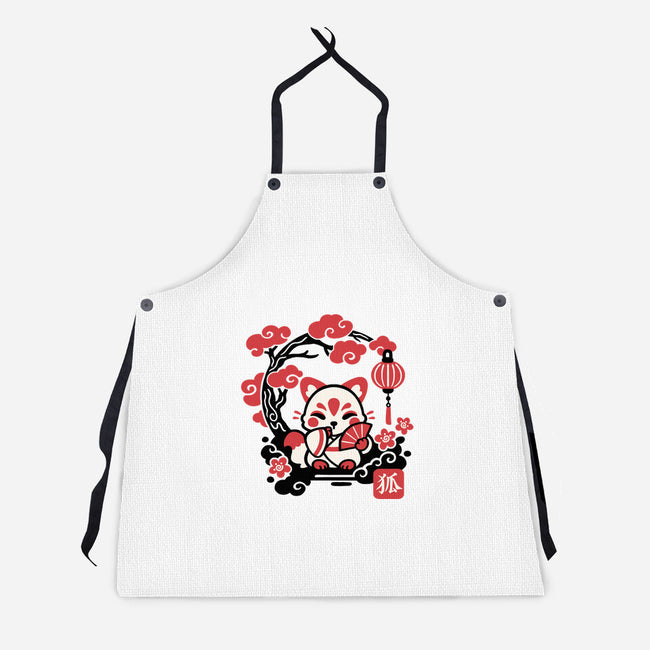 Kokeshi Kitsune-Unisex-Kitchen-Apron-NemiMakeit