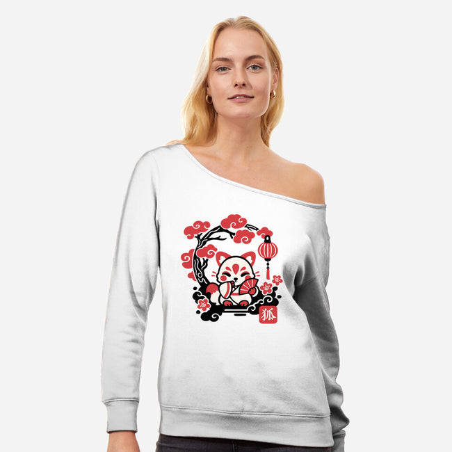 Kokeshi Kitsune-Womens-Off Shoulder-Sweatshirt-NemiMakeit