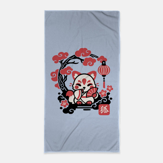 Kokeshi Kitsune-None-Beach-Towel-NemiMakeit