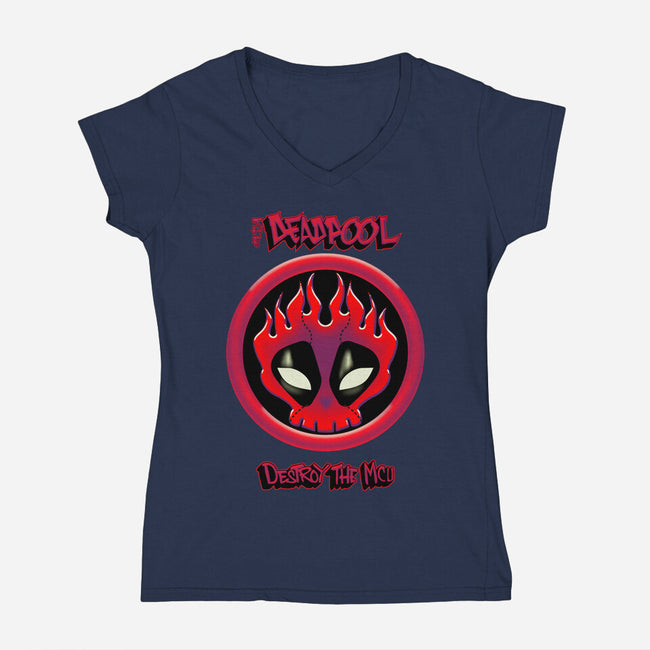 The Deadpool Destroy The MCU-Womens-V-Neck-Tee-Samuel