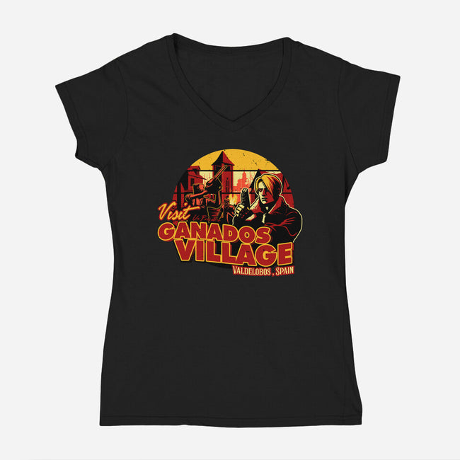 Ganados Village-Womens-V-Neck-Tee-daobiwan