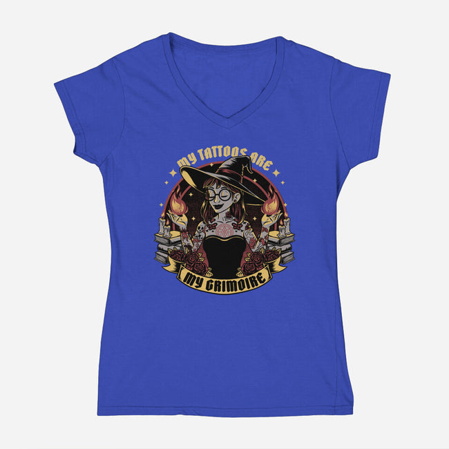 Witch Tattoo Grimoire-Womens-V-Neck-Tee-Studio Mootant