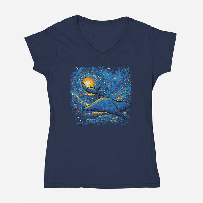 Starry Sky Sea Manta Ray-Womens-V-Neck-Tee-tobefonseca