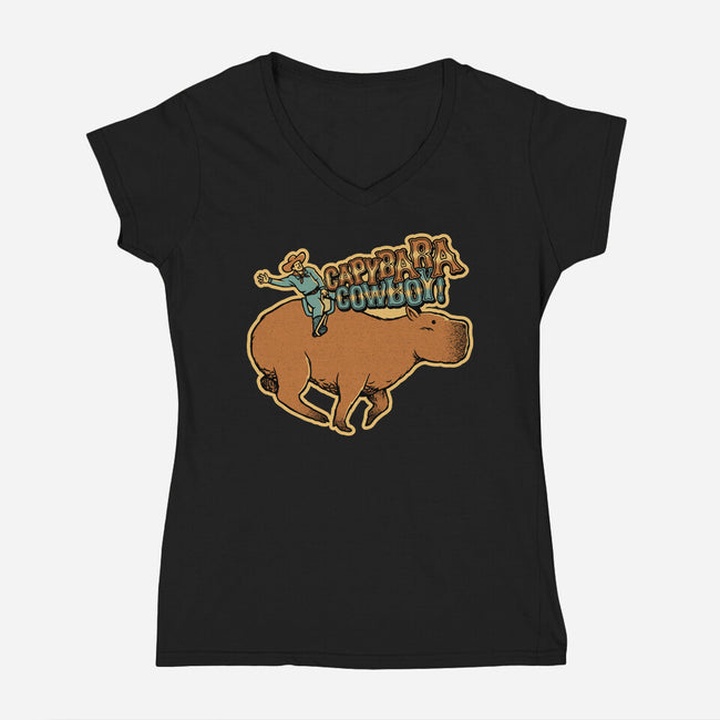 Capybara Cowboy-Womens-V-Neck-Tee-tobefonseca