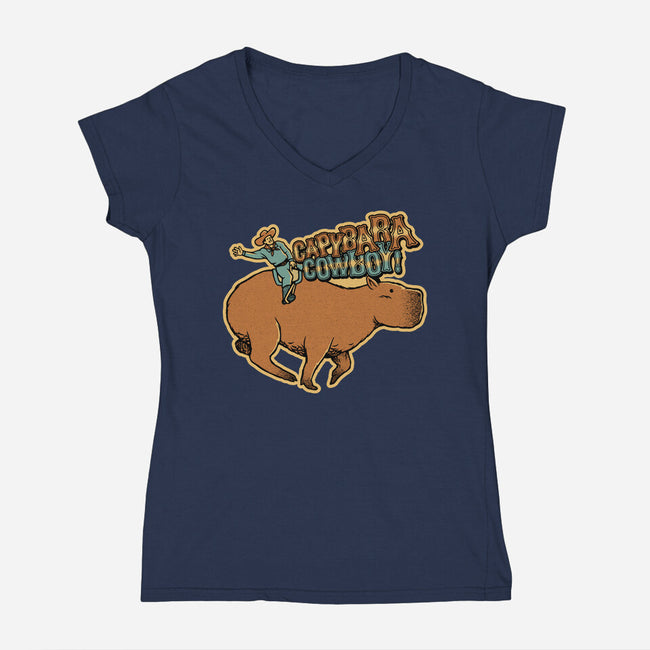 Capybara Cowboy-Womens-V-Neck-Tee-tobefonseca