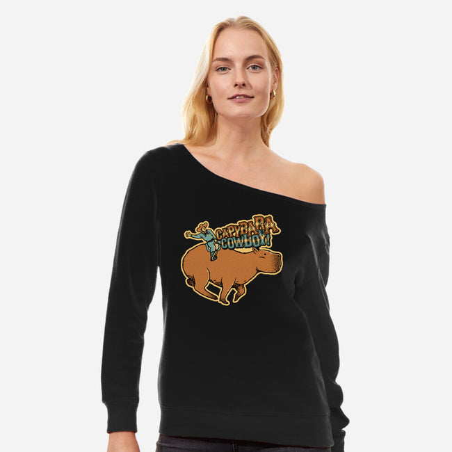 Capybara Cowboy-Womens-Off Shoulder-Sweatshirt-tobefonseca