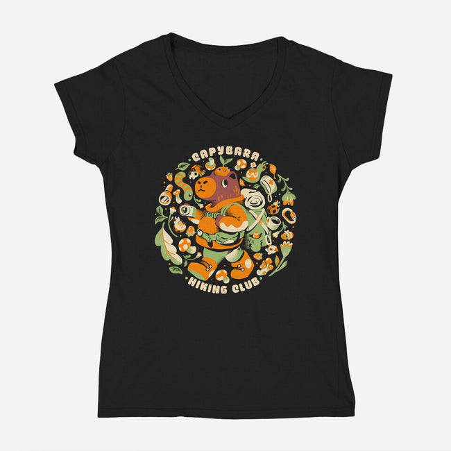 Capybara Hiking Club-Womens-V-Neck-Tee-Estudio Horta