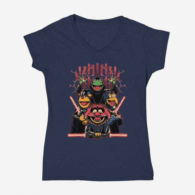 Evil Dark Puppets-Womens-V-Neck-Tee-Studio Mootant