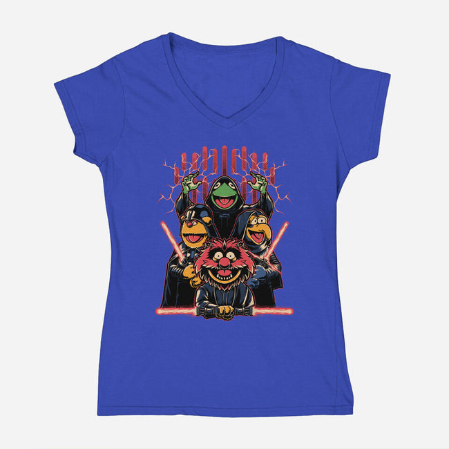 Evil Dark Puppets-Womens-V-Neck-Tee-Studio Mootant