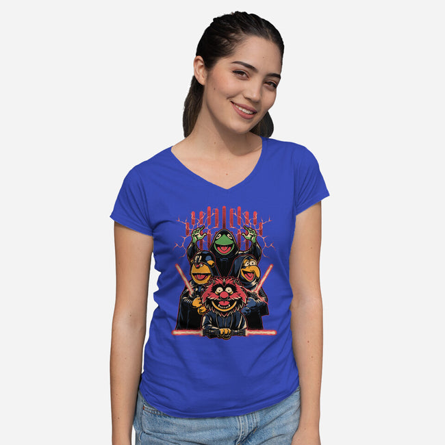 Evil Dark Puppets-Womens-V-Neck-Tee-Studio Mootant