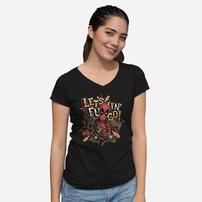 Let’s Freaking Go-Womens-V-Neck-Tee-glitchygorilla