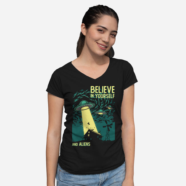 Yourself And Aliens-Womens-V-Neck-Tee-Gleydson Barboza