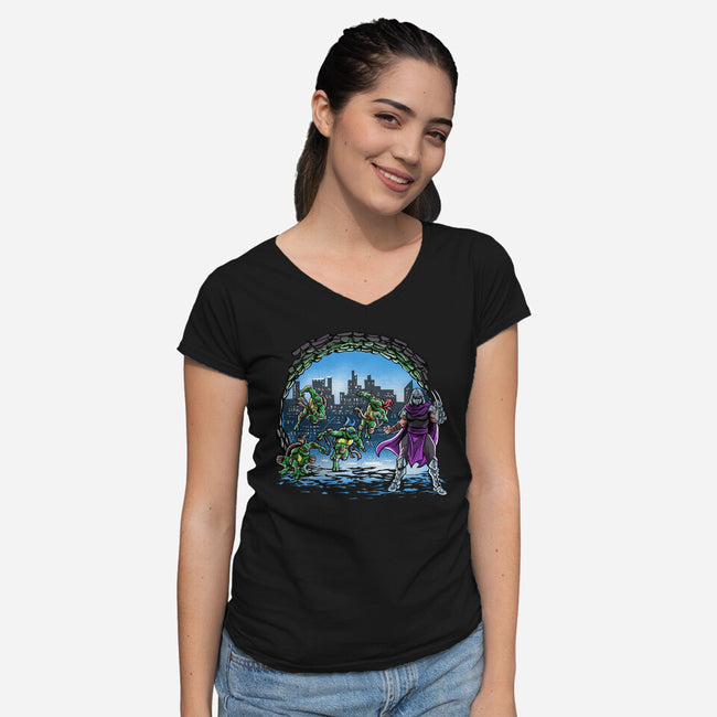 Turtles Cover-Womens-V-Neck-Tee-zascanauta