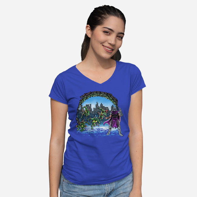 Turtles Cover-Womens-V-Neck-Tee-zascanauta