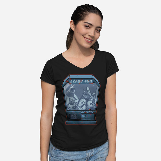 Horror Crane-Womens-V-Neck-Tee-Astrobot Invention