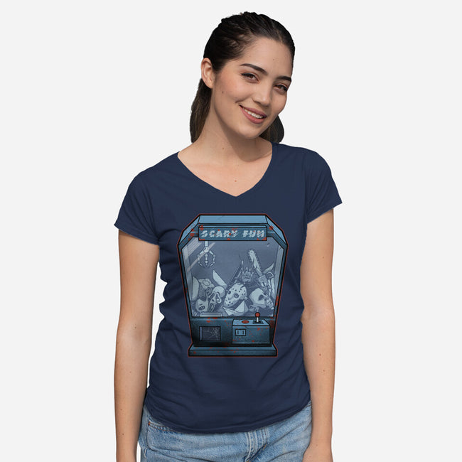 Horror Crane-Womens-V-Neck-Tee-Astrobot Invention