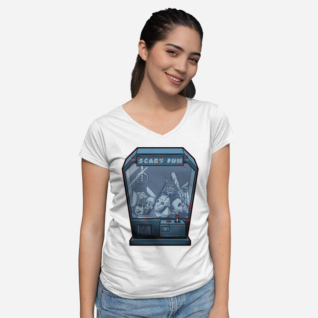 Horror Crane-Womens-V-Neck-Tee-Astrobot Invention