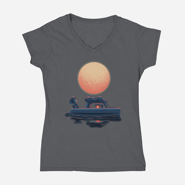 Boat Under The Moon-Womens-V-Neck-Tee-rmatix