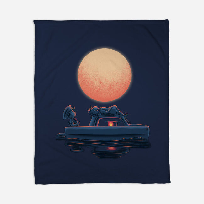 Boat Under The Moon-None-Fleece-Blanket-rmatix