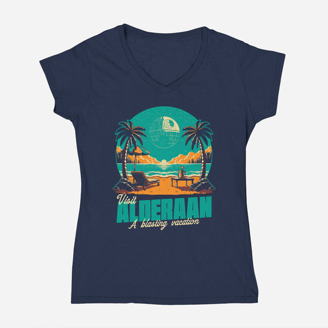 Summer Planet Destruction-Womens-V-Neck-Tee-Studio Mootant